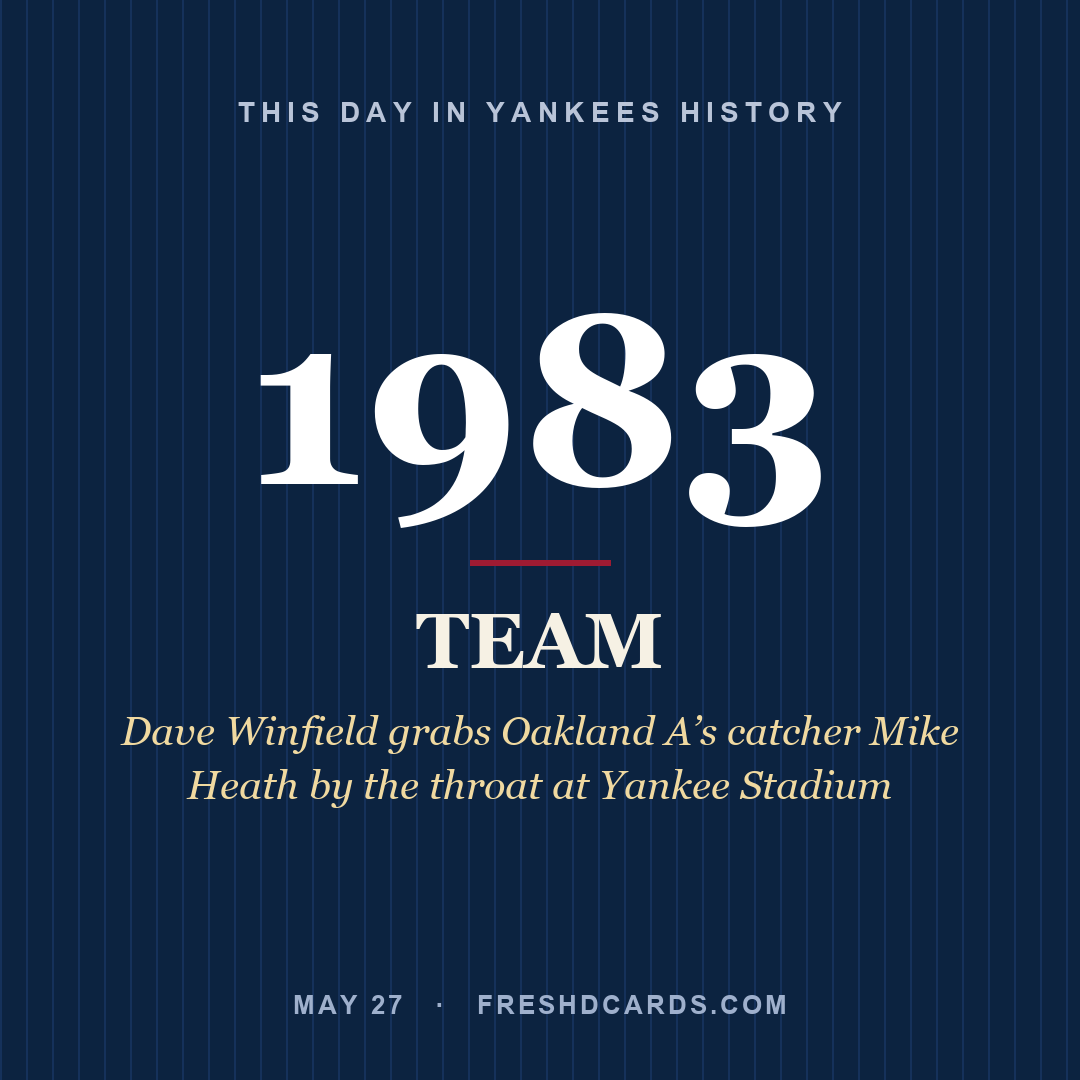 Yankees: Yankees, 1983, Dave Winfield grabs Oakland A’s catcher Mike Heath by the throat at Yankee Stadium