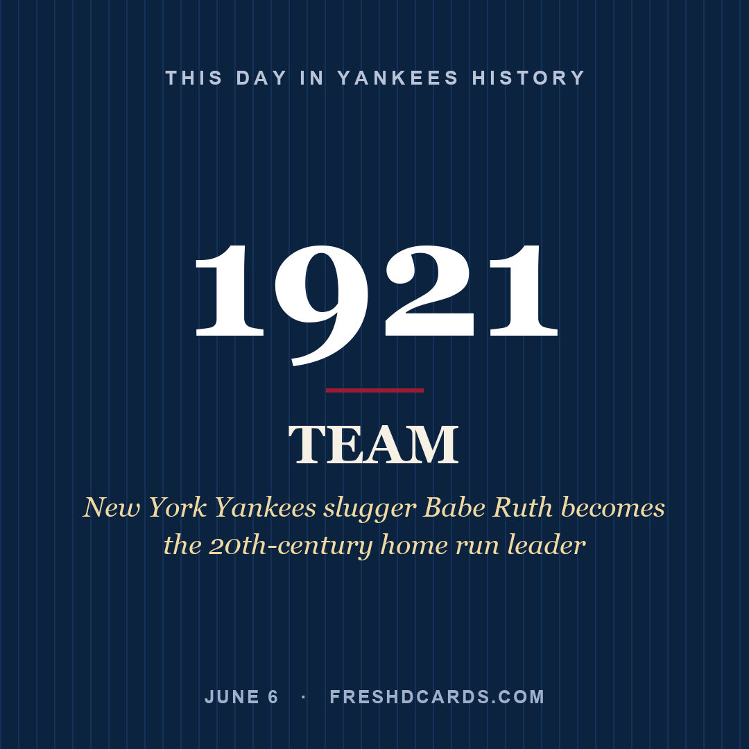 Yankees: Yankees, 1921, New York Yankees slugger Babe Ruth becomes the 20th-century home run leader