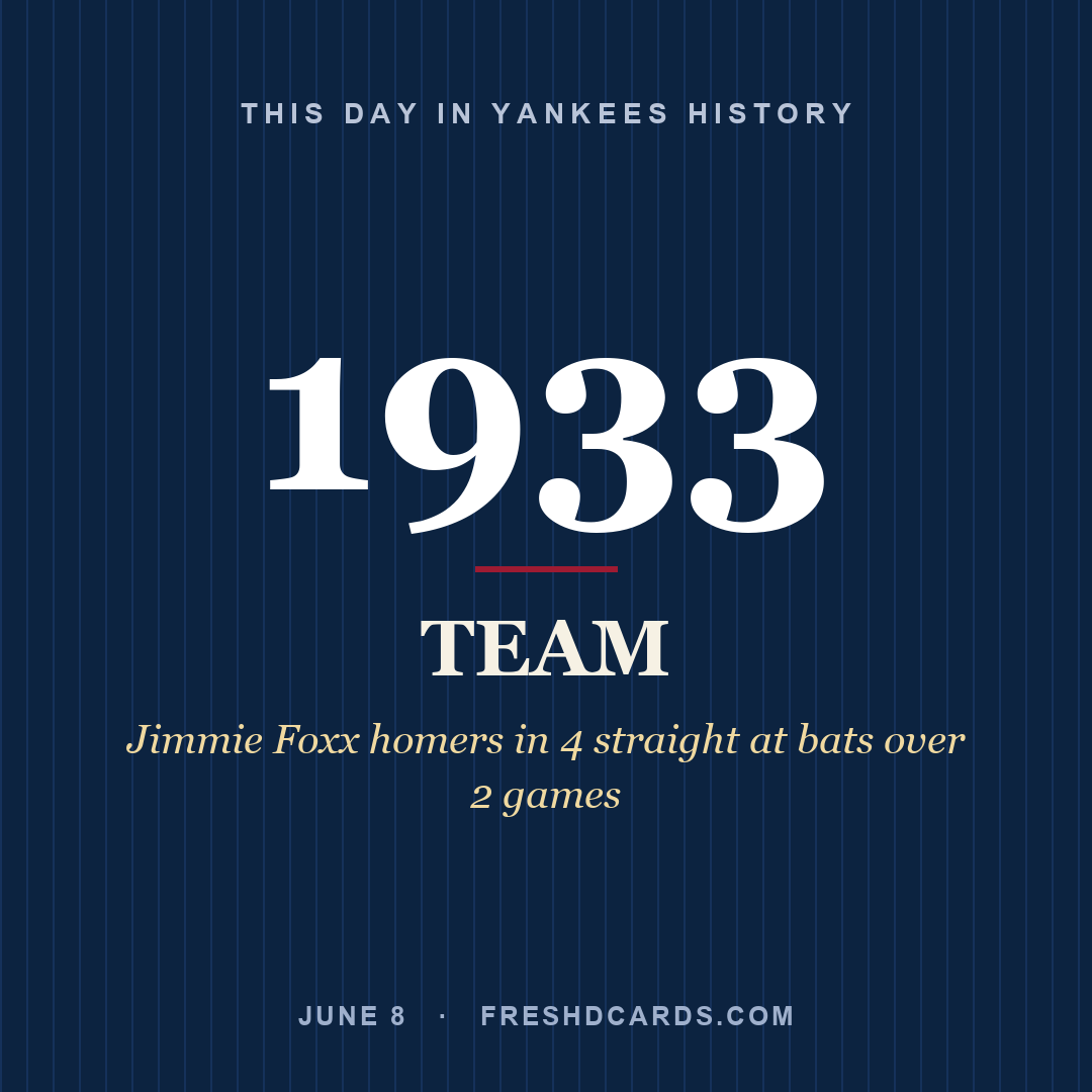 Yankees: Yankees, 1933, Jimmie Foxx homers in 4 straight at bats over 2 games