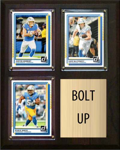 Los Angeles Chargers Bolt Up 2026 Fan Cave Plaque 8x10 3 Cards - Herbert, McConkey, Mack