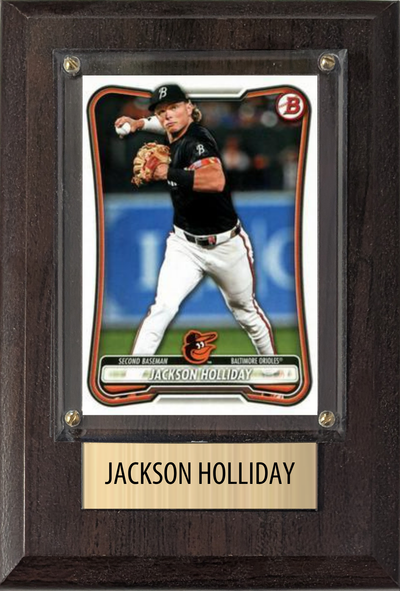 Jackson Holliday Baltimore Orioles Fan Gift Plaque 4x6 1 Card Topps, Bowman, Panini, Donruss 2024 2025 2026