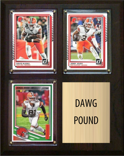 Cleveland Browns Dawg Pound 2026 Fan Cave Plaque 8x10 3 Cards - Njoku, Jeudy, Ward