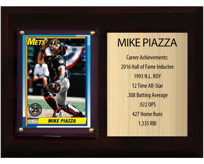 Mike Piazza New York Mets HOF Fan Gift Plaque 6x8 Stats 1 Card Topps Donruss Panini 2024 2025 2026