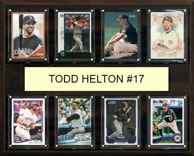 Todd Helton 8 Card baseball plaque with 8 trading cards and engraved nameplate, 12x15 fan cave display