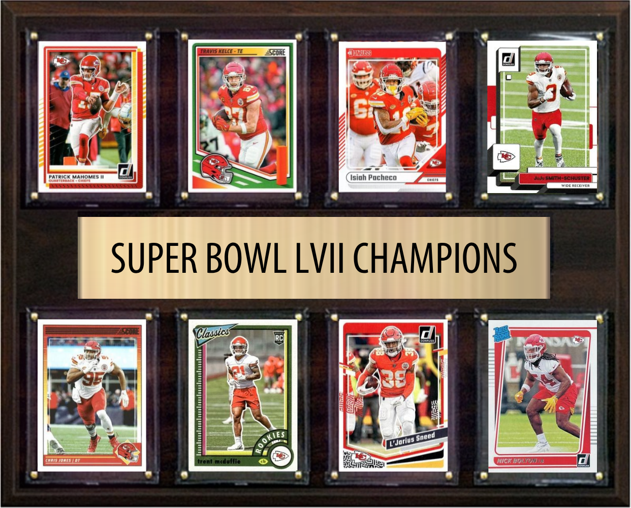 Kansas City Chiefs Super Bowl LVII 57 Champions 12" x 15" Eight-Card Plaque Mahomes Kelce Pacheco Donruss Topps