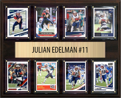 Julian Edelman New England Patriots Fan Gift Plaque 12x15 8 Cards Prizm, Donruss, Score 2024 2025 2026