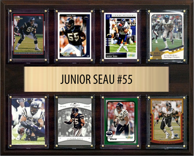 Junior Seau Los Angeles Chargers Hall of Fame Fan Gift Plaque 12x15 8 Cards Prizm, Donruss, Score 2024 2025 2026