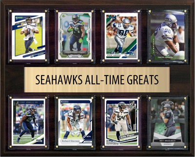 Seattle Seahawks All Time Greats Legends Plaque 8 Cards Russell Wilson Marshawn Lynch Steve Largent Bobby Wagner