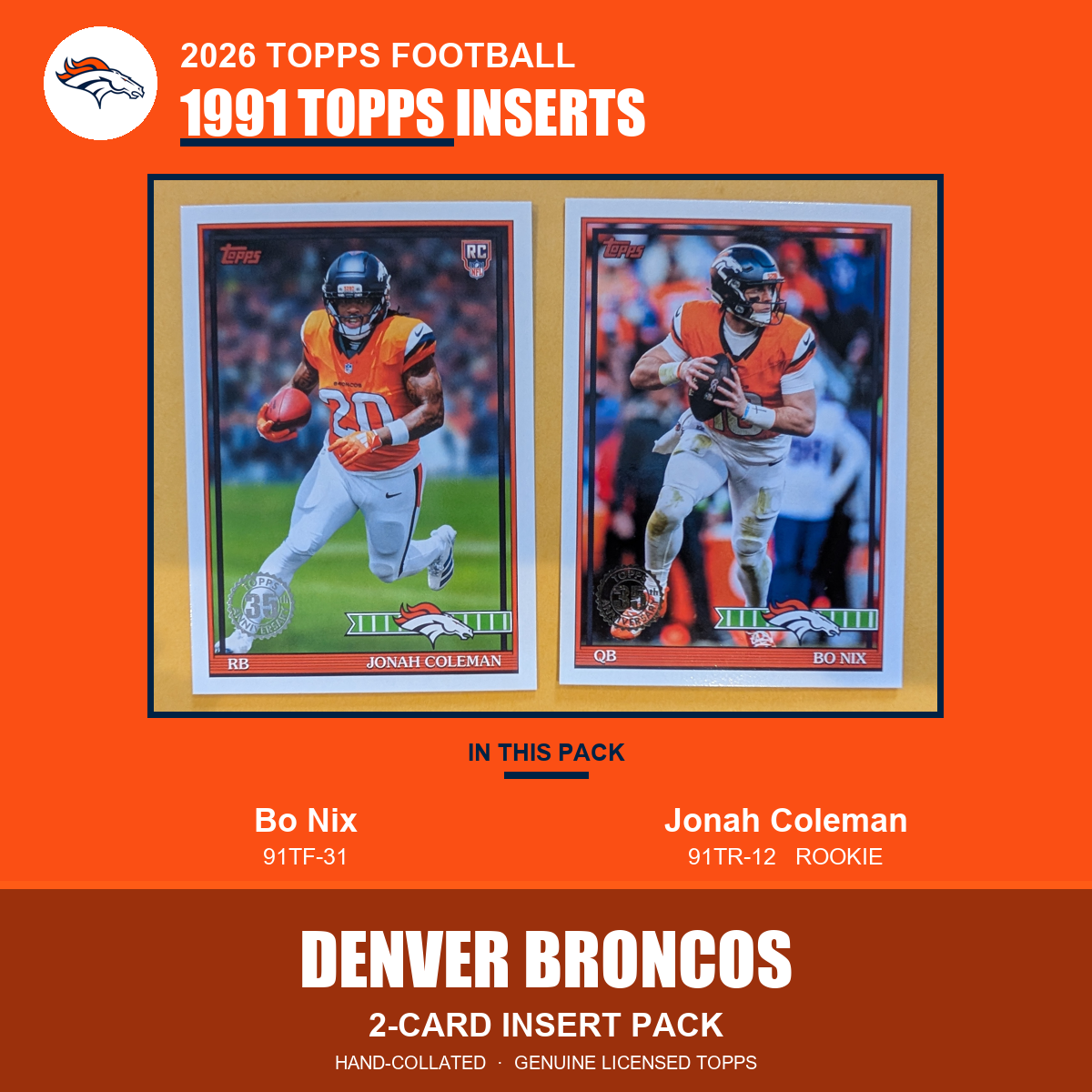 Denver Broncos 2026 Topps Football 1991 Topps insert pack