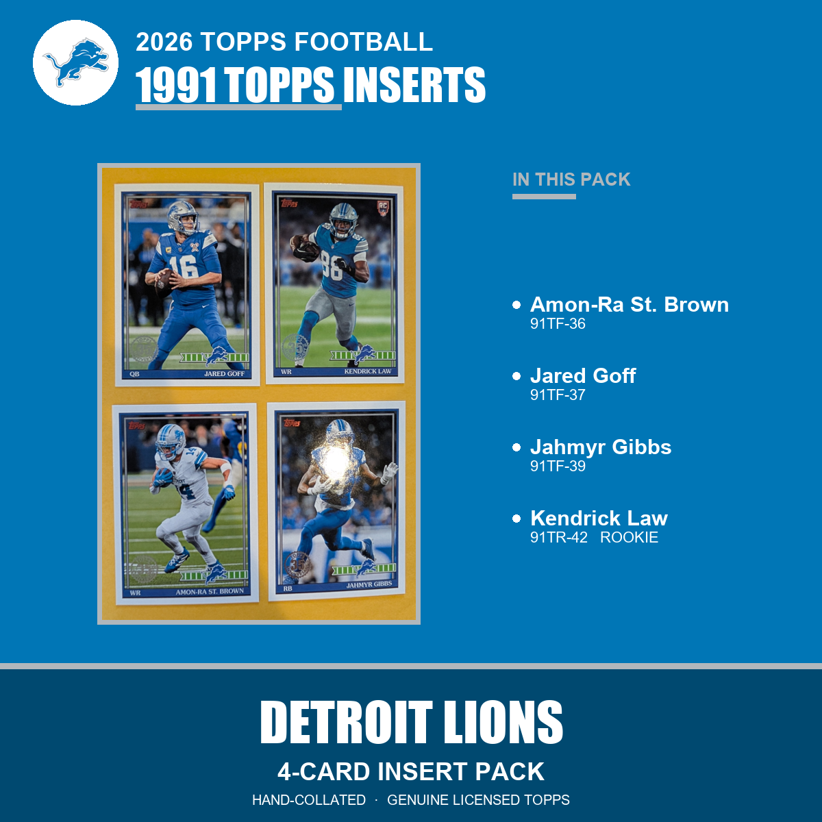 Detroit Lions 2026 Topps Football 1991 Topps insert pack