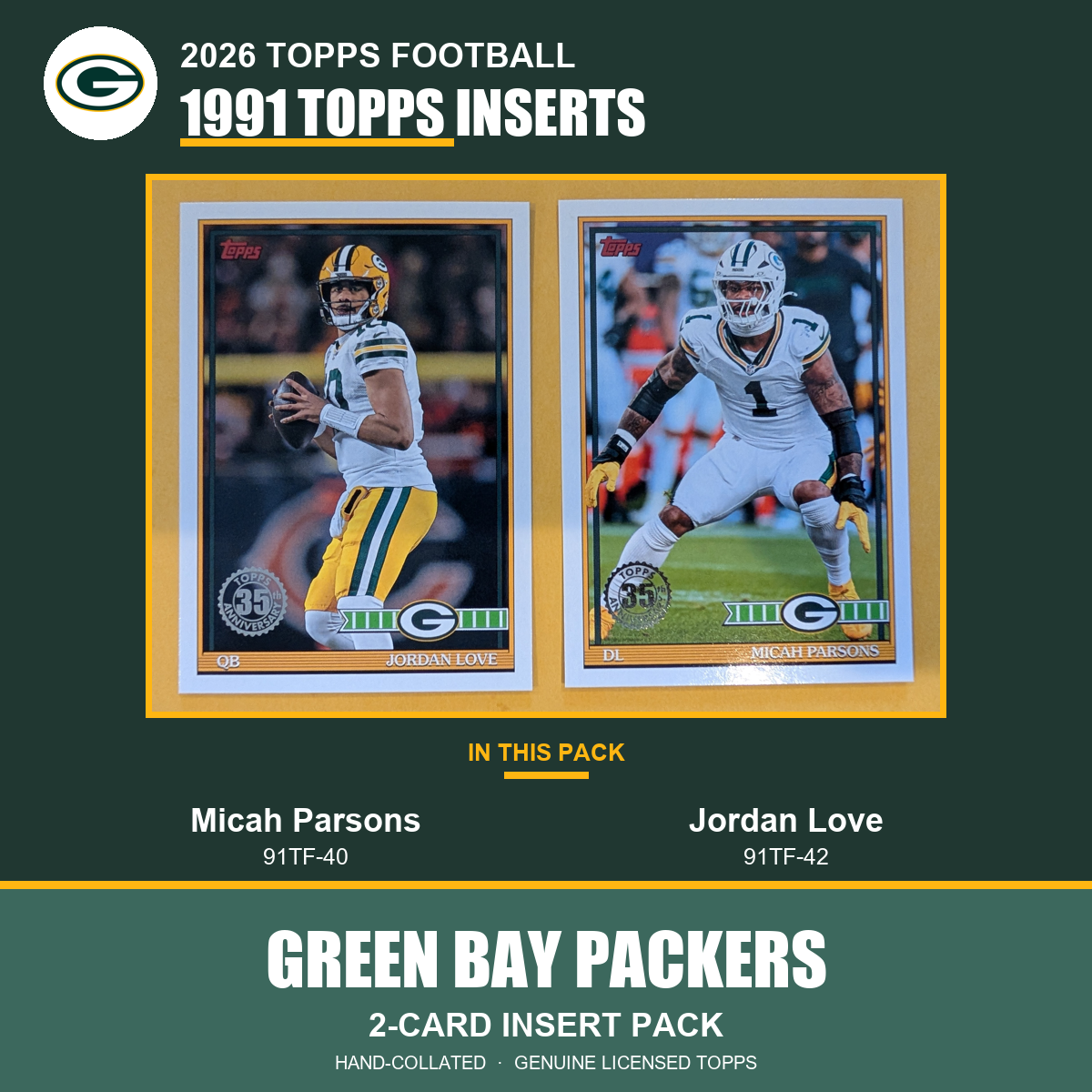 Green Bay Packers 2026 Topps Football 1991 Topps insert pack