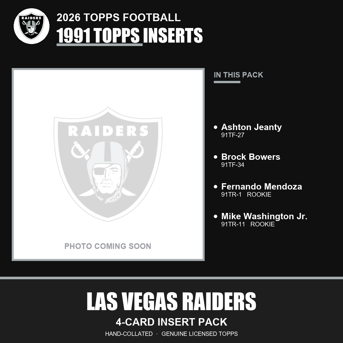 Las Vegas Raiders 2026 Topps Football 1991 Topps insert pack