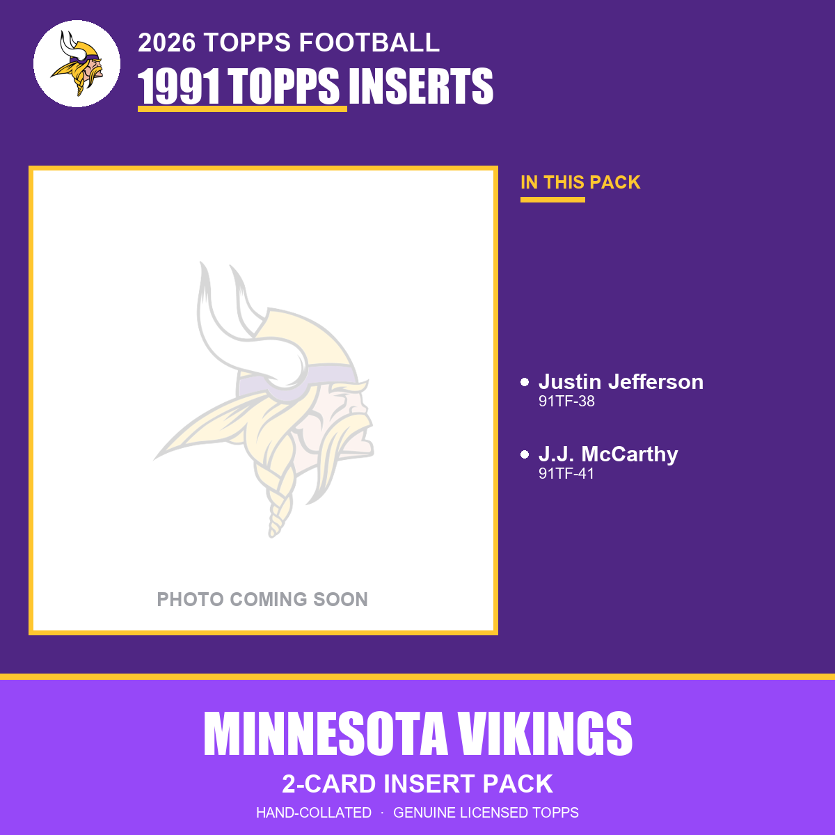 Minnesota Vikings 2026 Topps Football 1991 Topps insert pack