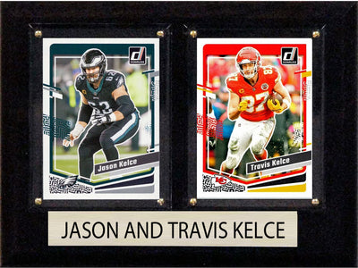 Jason and Travis Kelce Eagles / Chiefs 2023 NFL Donruss 2 Card Plaque 6x8 Heights