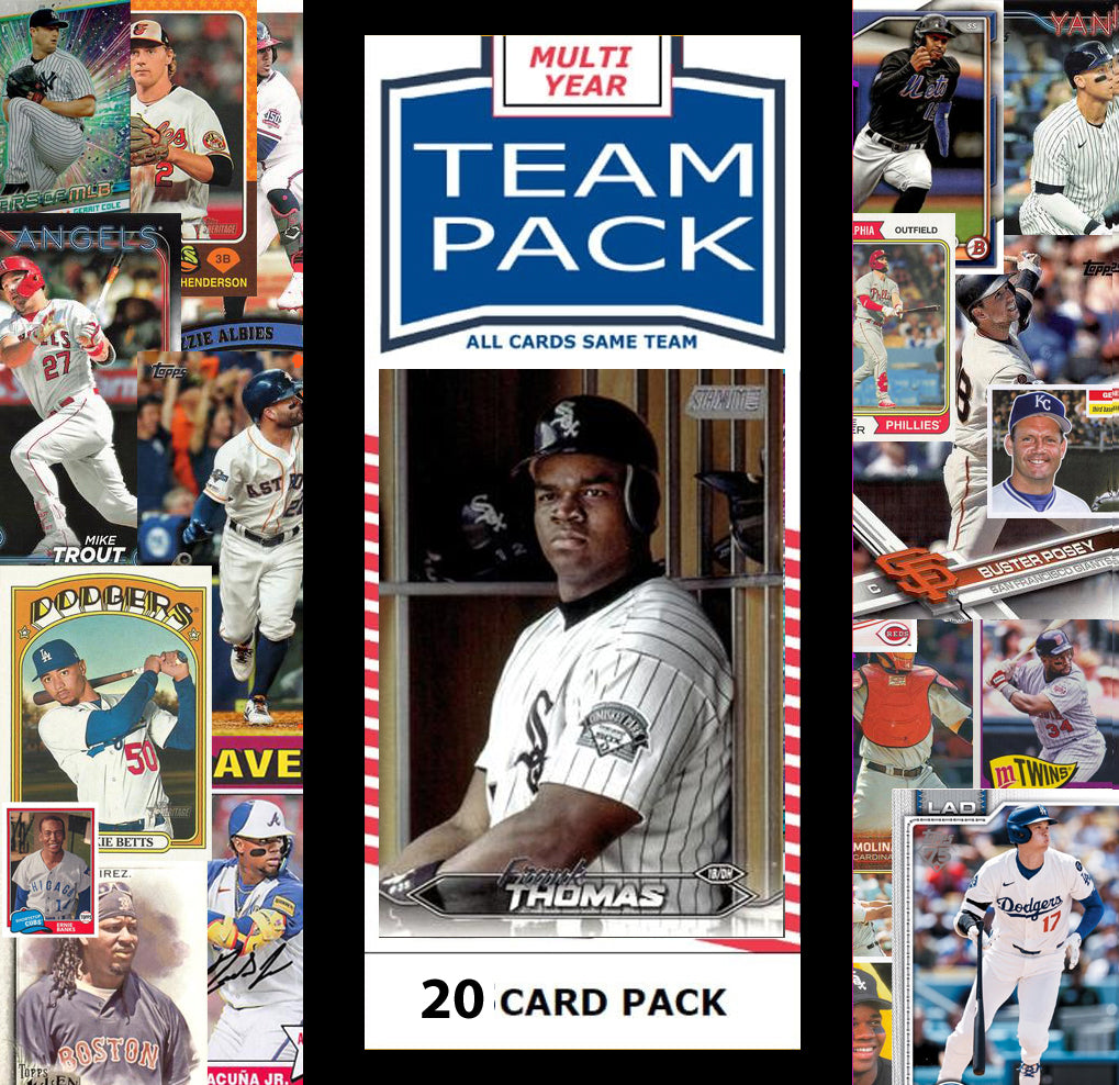 20 Card Multiyear Team Pack Chicago White Sox 2024 2023 2025 Frank Thomas Topps Stadium Club Archives Chrome Heritage Bowman