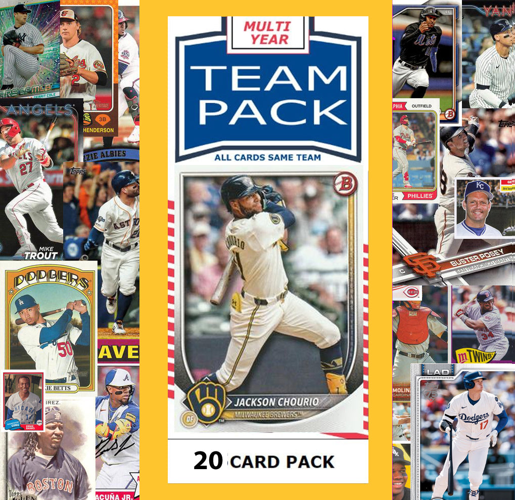 20 Card Multiyear Team Pack Milwaukee Brewers 2024 2023 2025 Jackson Chourio Topps Stadium Club Archives Chrome Heritage Bowman