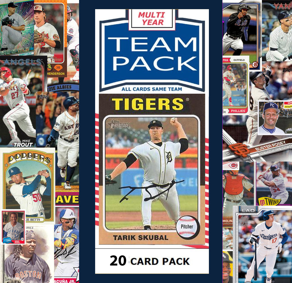 20 Card Multiyear Team Pack Detroit Tigers 2024 2023 2025 Tarik Skubal Topps Stadium Club Archives Chrome Heritage Bowman hand-collated team set
