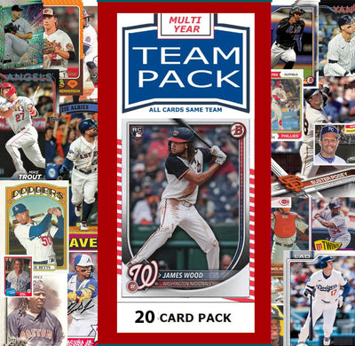 20 Card Multiyear Team Pack Washington Nationals 2024 2023 2025 James Wood Topps Stadium Club Archives Chrome Heritage Bowman hand-collated team set