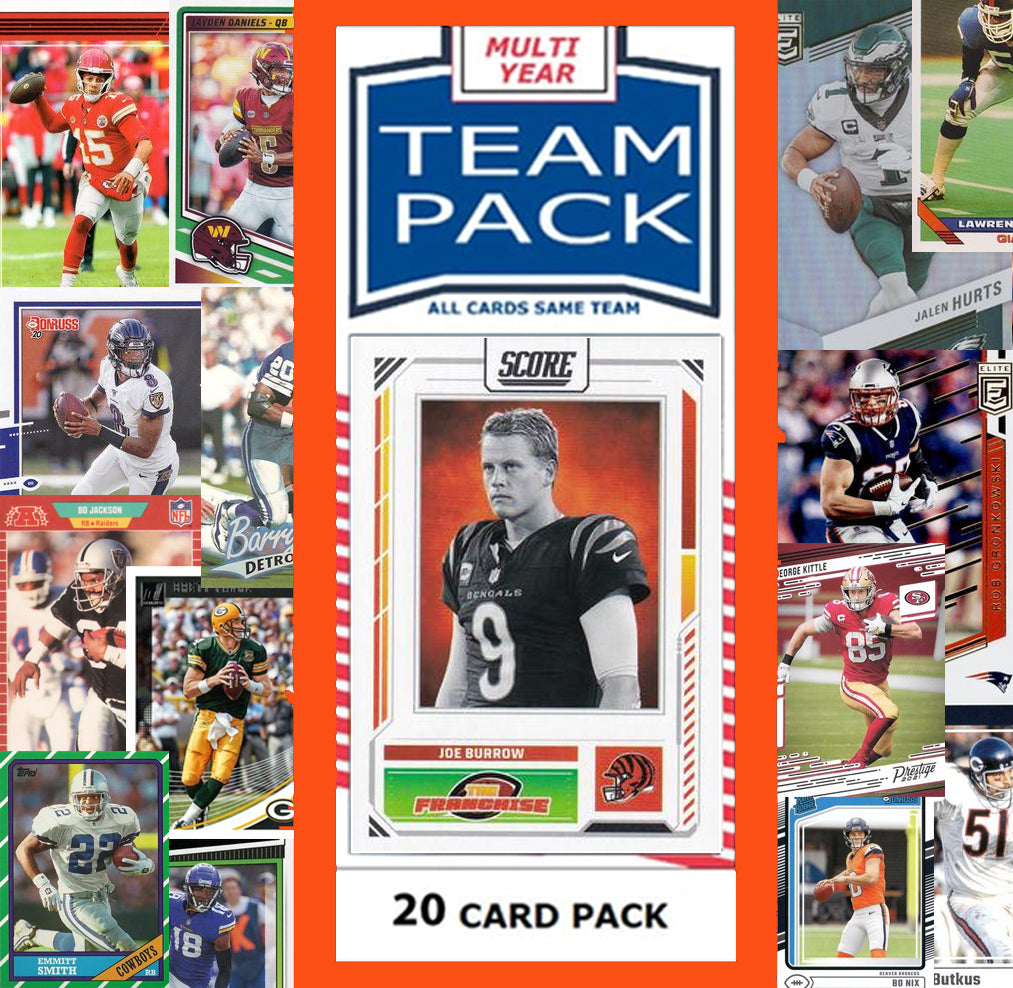 20 Card Team Pack Cincinnati Bengals Joe Burrow 2025 Score 2024 Donruss plaque