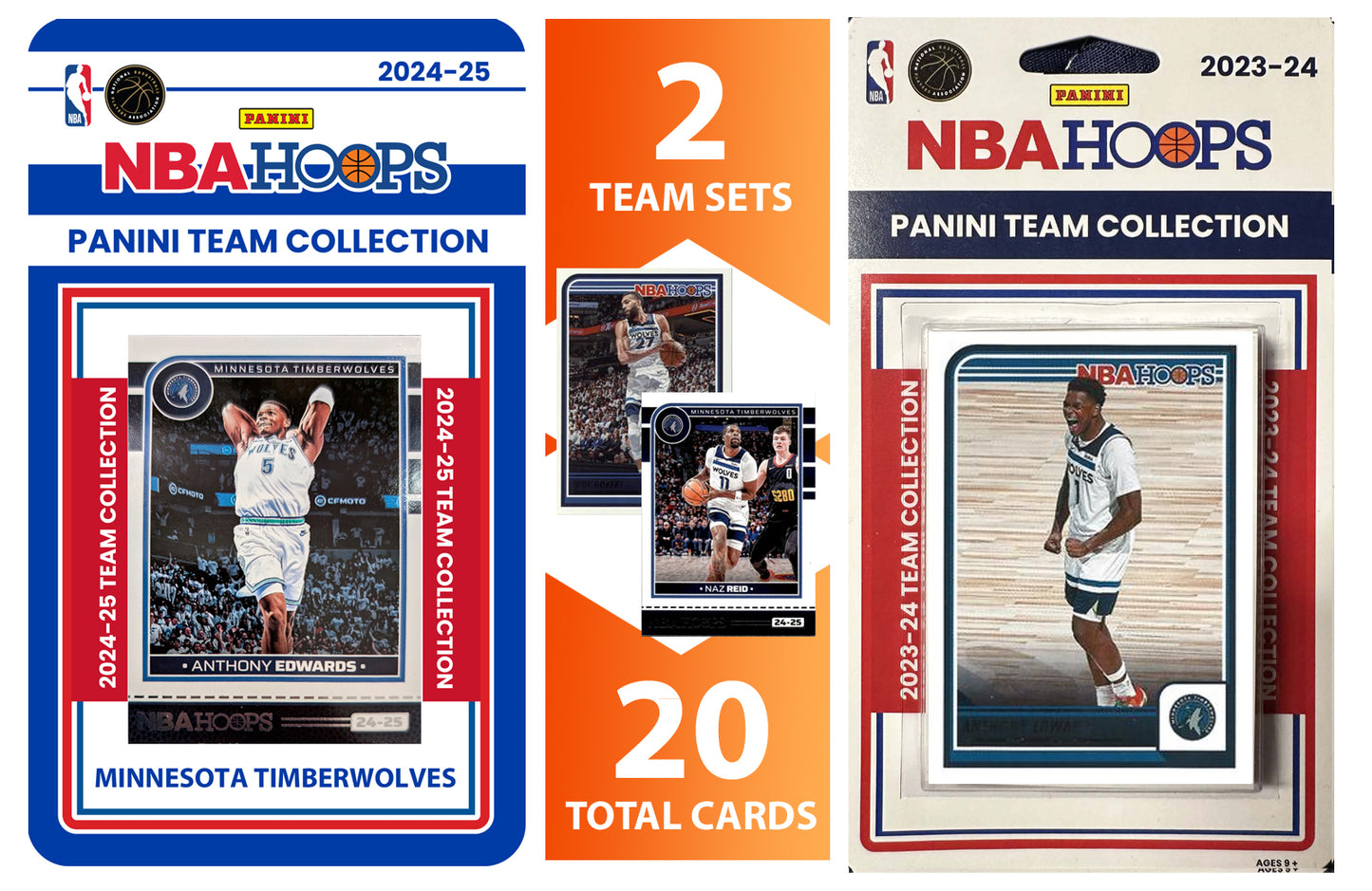 2023 2024 2025 NBA Hoops Factory Sealed NBA Basketball Card 2 Team Set Bundle Minnesota Timberwolves - 20 Cards Total - Anthony E hand-collated team set