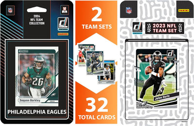 2024 + 2023 Donruss Philadelphia Eagles Factory Sealed NFL Team Set Bundle - 32 Total Cards - Saquon Barkley Jalen Hurts AJ Brown hand-collated team set