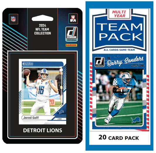 Detroit Lions 2025 2024 2023 Team Pack 20 Cards Barry Sanders + 2024 Donruss Team Set Goff Amon-Ra St Brown