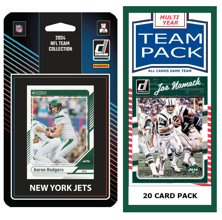 New York Jets 2025 2024 2023 Team Pack 20 Cards Joe Namath + 2024 Donruss Team Set Rodgers