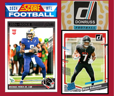 2024 SCORE NFL Atlanta Falcons Team Set 323 Michael Penix RC + 2023 DONRUSS Bijan RC plaque