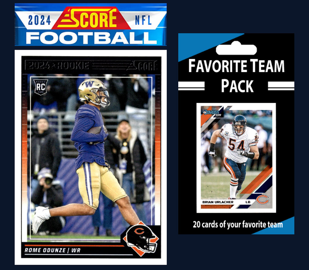 2024 SCORE NFL Chicago Bears Team Set Rome Odunze RC 309 + 20 Card Pack Brian Urlacher plaque