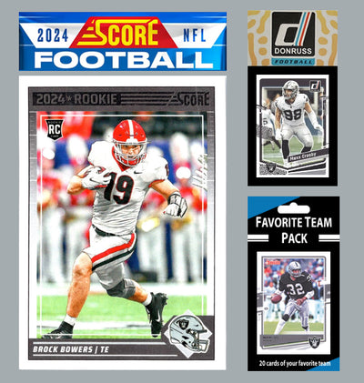2024 SCORE NFL Las Vegas Raiders Team Set Gift Pack + 2023 Donruss + 20 Card Pack 310 Brock Bowers Maxx Crosby Bo Jackson plaque