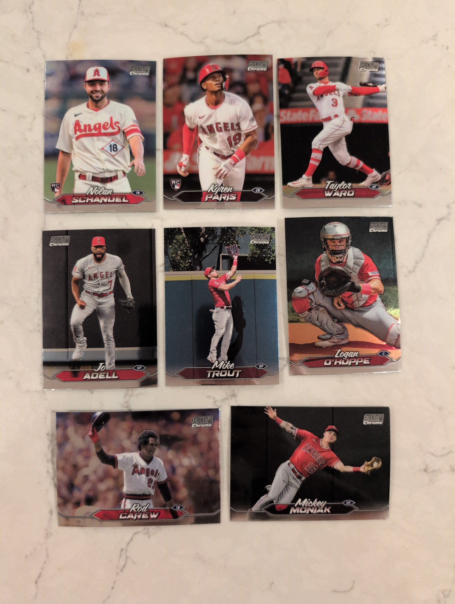 2024 Topps Stadium Club CHROME Team Set (8) LA Angels Mike Trout Rod Carew plaque