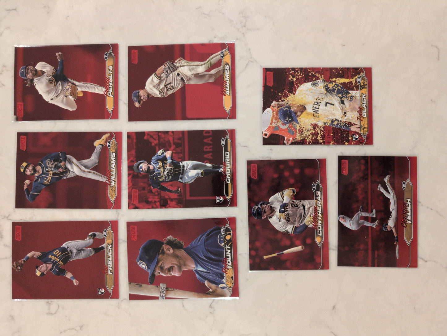 2024 Topps Stadium Club RED FOIL Team Set (9) Milwaukee Brewers Chourio RC 184 Yount plaque