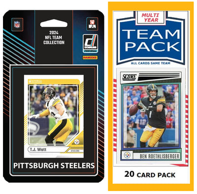 Pittsburgh Steelers 2025 2024 2023 Team Pack 20 Cards Roethlisberger + 2024 Donruss Team Set TJ Watt