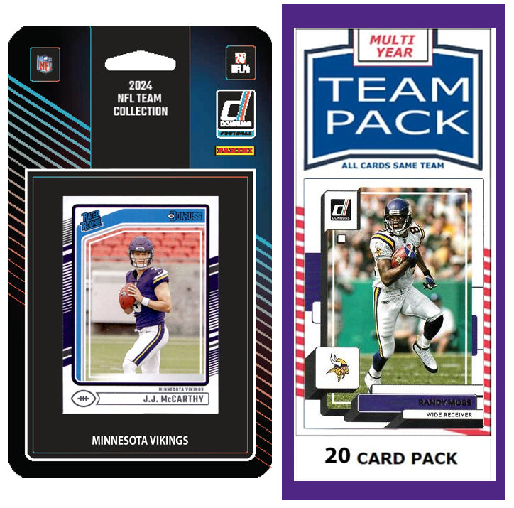 Minnesota Vikings Team Pack 20 Cards Randy Moss + 2024 Donruss Team Set JJ McCarthy RC