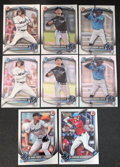 2025 BOWMAN Chrome + Paper Prospects Team Set BCP Miami Marlins PJ Morlando Lopez Perez Norby plaque