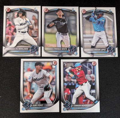 2025 BOWMAN Paper Prospects Team Set BP Miami Marlins PJ Morlando Lopez Perez Norby plaque