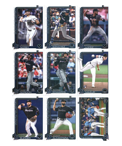 2025 Topps Series 1 Baseball Team Set 9 Cards Miami Marlins Sandy Alcantara Connor Norby RC plaque