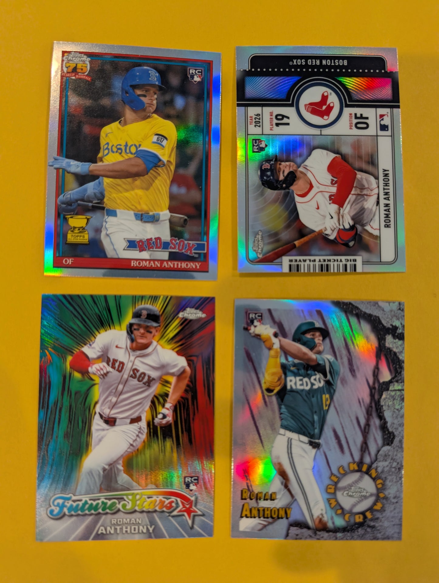 2026 Topps Chrome Roman Anthony Rookie Insert Lot — Boston Red Sox (4 Cards)