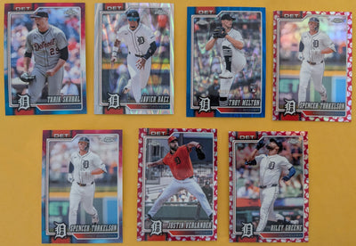 2026 Topps Chrome Detroit Tigers Ray Wave Red White Blue Seams Blue Skubal Baez