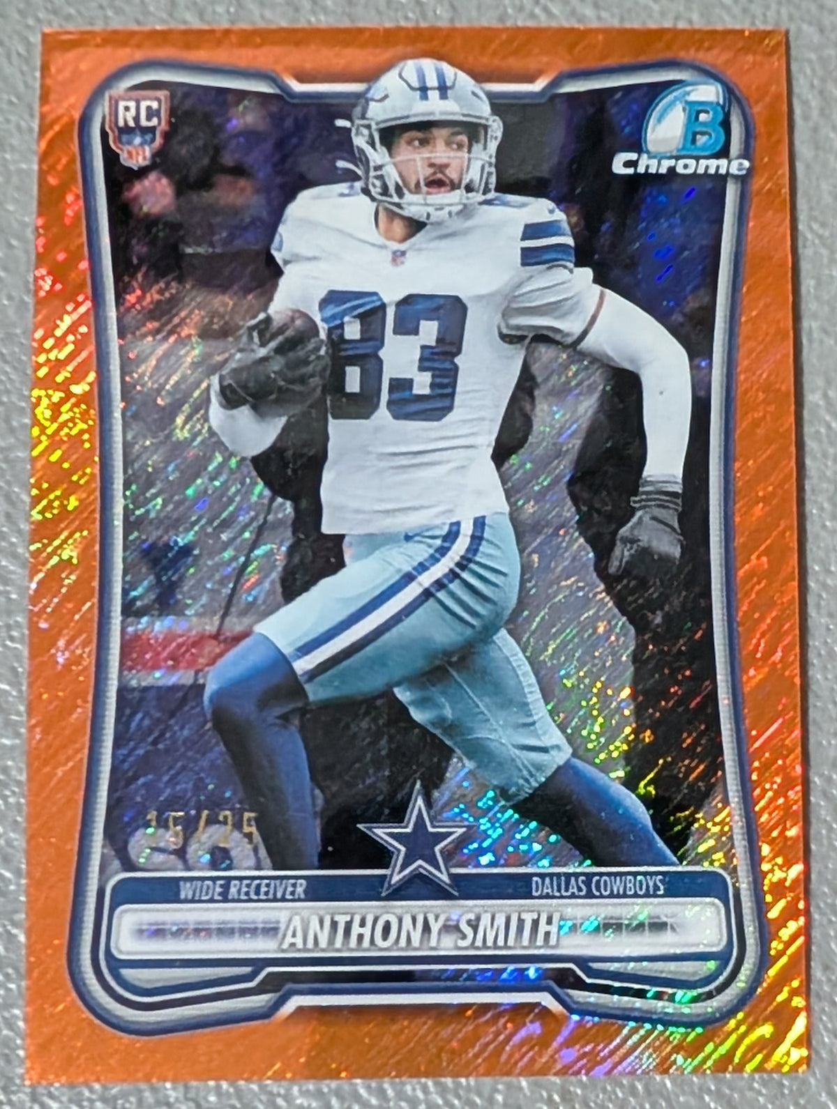 2026 Bowman Chrome Football Anthony Smith Cowboys Orange Shimmer Speckle SSP /25