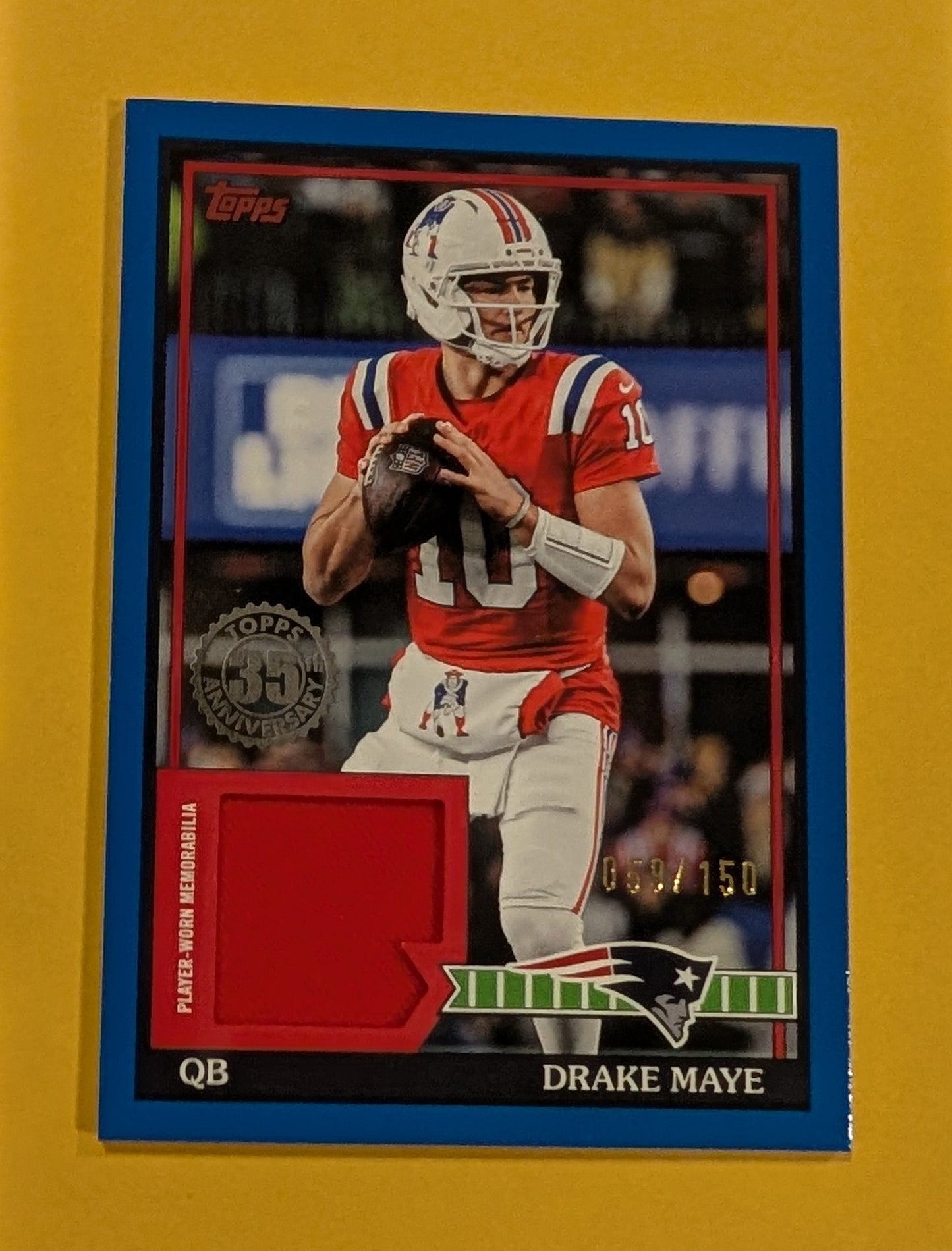 2026 Topps Football Drake Maye Patriots 1991 Topps Relic Blue SP /150 #91TFR-DM