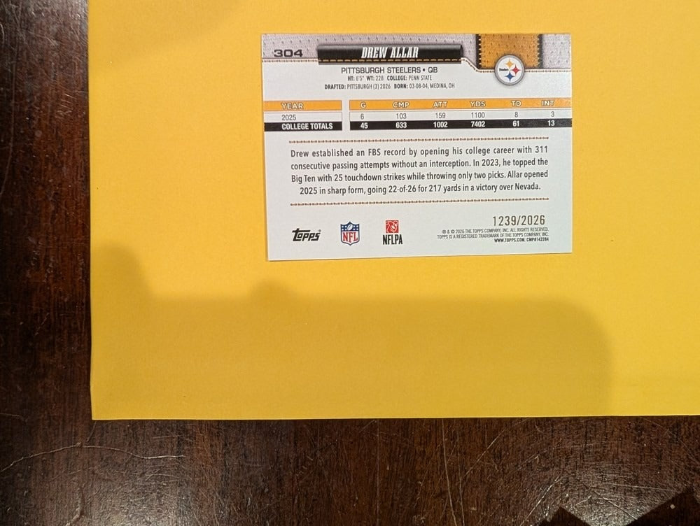 2026 Topps Football Drew Allar Rookie Gold /2026 #304