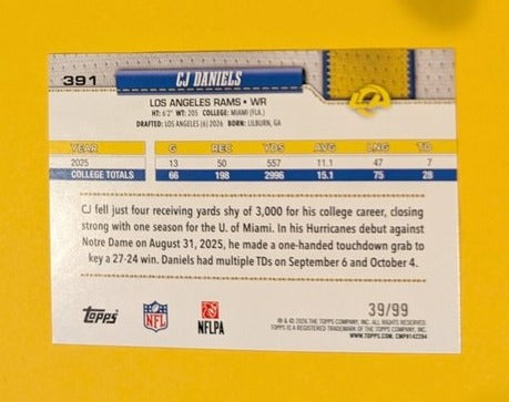 2026 Topps Football CJ Daniels Los Angeles Rams Green SP /99 RC #391