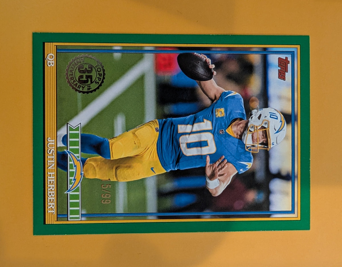 2026 Topps Football Justin Herbert Chargers 1991 Topps Green SP /99 #91TF-16