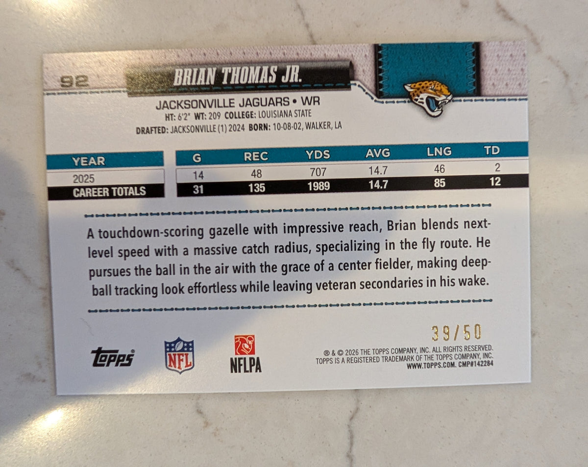 2026 Topps Football Brian Thomas Jr. Jaguars Holo Gold SP /50 #92