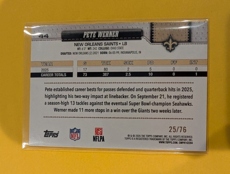2026 Topps Football Pete Werner New Orleans Saints Independence Day SP /76 #44
