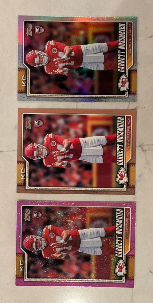 2026 Topps Football Garrett Nussmeier Chiefs 3-Card Lot Gold Pink Purple RC #303