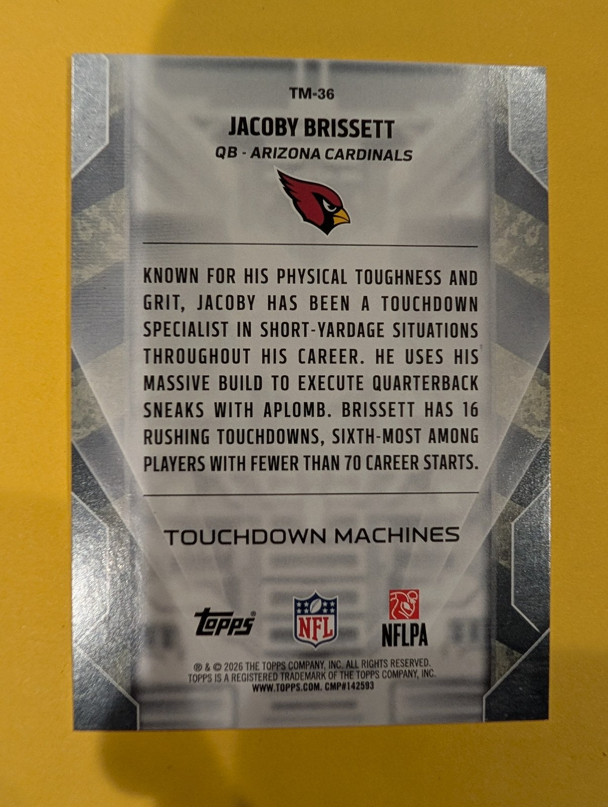 2026 Topps Football Jacoby Brissett Touchdown Machines #TM-36 Blue /150 - back