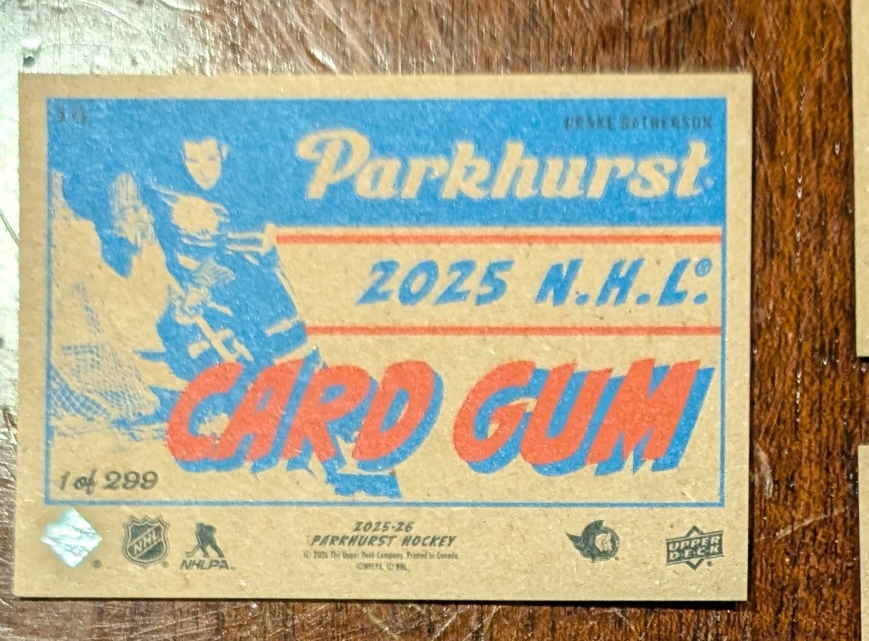 2025-26 Parkhurst 1954-55 Retros Card Gum Back Drake Batherson #10 /299 - Ottawa Senators