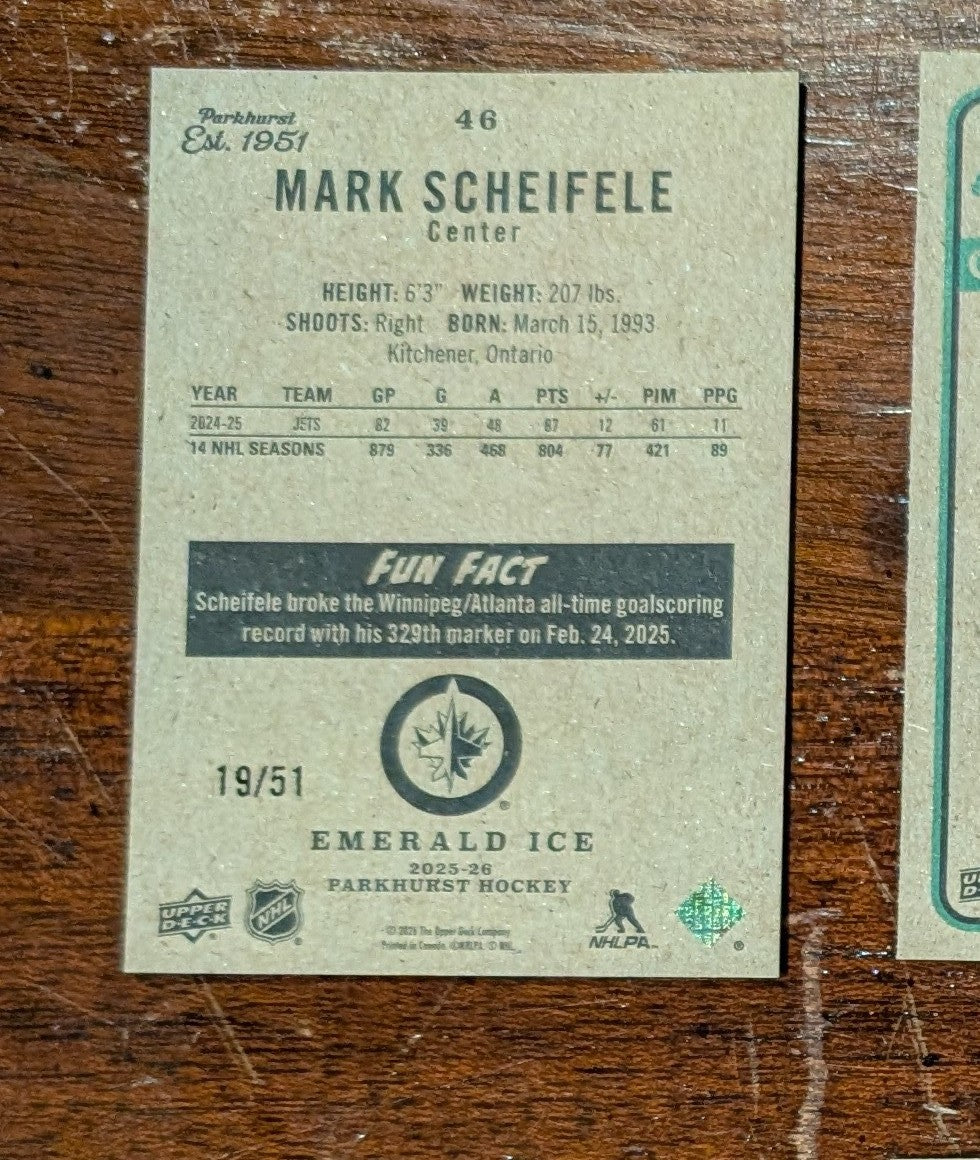 2025-26 Upper Deck Parkhurst Emerald Ice Mark Scheifele #46 /51 - Winnipeg Jets